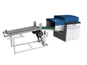 Flachstapelauslage mit Transportwagen.